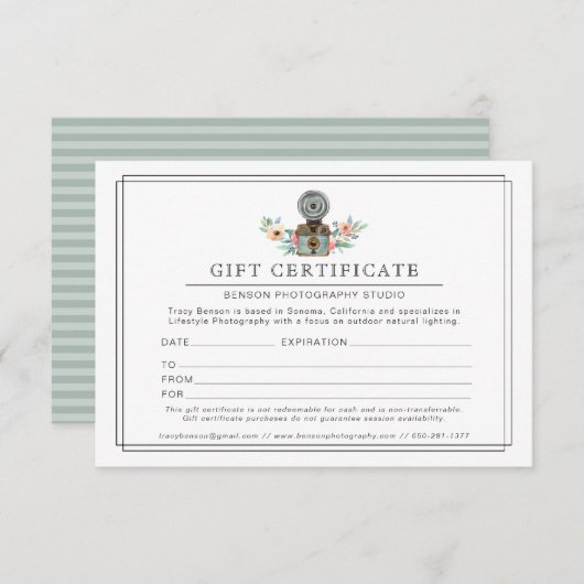 Fotograaf Retro Camera Logo | Cadeaubon Informatiekaartje (Voorkant / Achterkant)