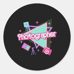 Fotograaf Retro Roze Fotografie Mannen Vrouwen Ker Ronde Sticker