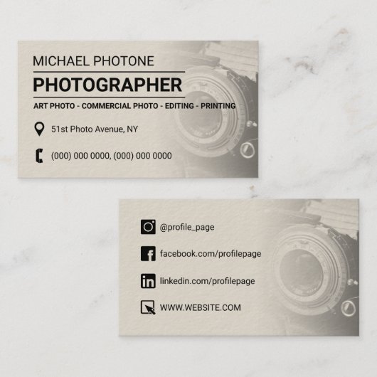Fotograaf retro vintage visitekaartje (Voorkant / Achterkant)