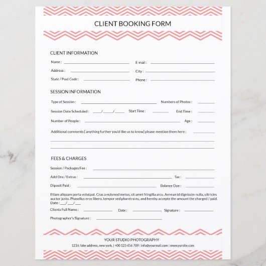 Fotograaf Sessie Contract Formulier Sjabloon (Voorkant)