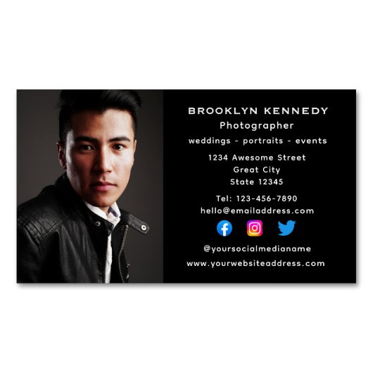 Fotograaf sociale media freelance foto foto foto f magnetisch visitekaartje (Voorkant)