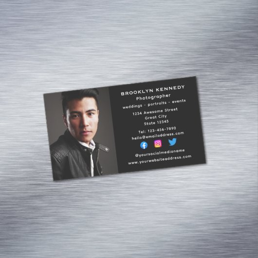 Fotograaf sociale media freelance foto foto foto f magnetisch visitekaartje (Voorbeeld)