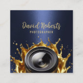 Fotograaf Trendy Gouden Camera Fotografie Marine Vierkante Visitekaartje (Voorkant)
