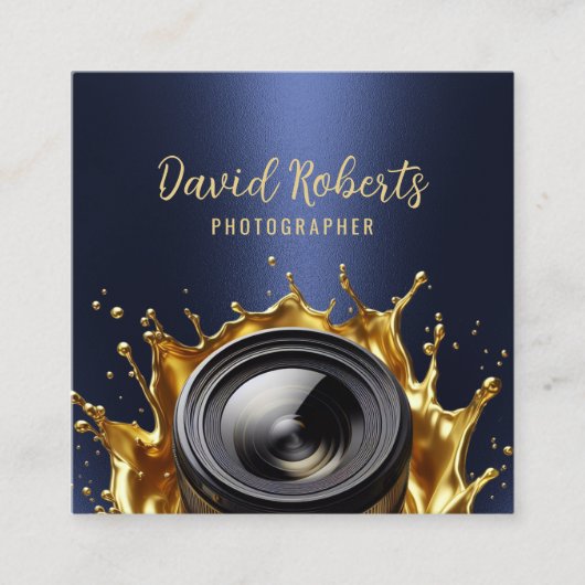 Fotograaf Trendy Gouden Camera Fotografie Marine Vierkante Visitekaartje (Voorkant)