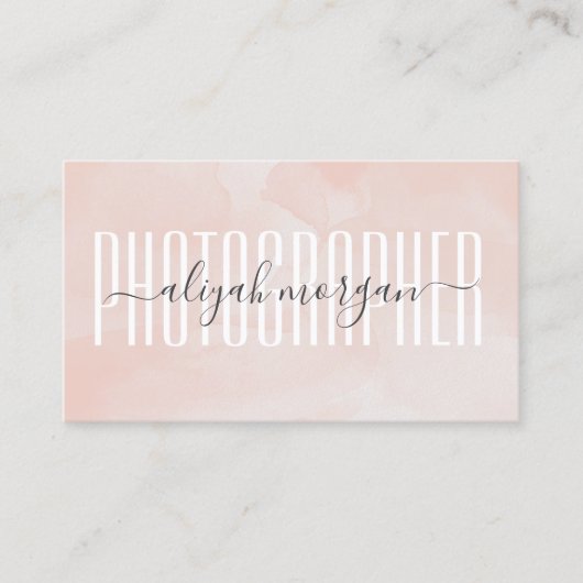 Fotograaf Typografie Blush Roze Waterverf Visitekaartje (Voorkant)