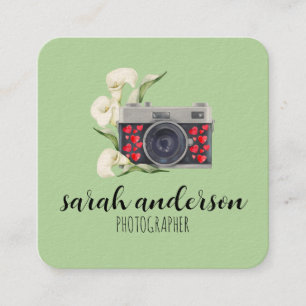 Fotograaf Vintage Waterverf Camera Vierkante Visitekaartje