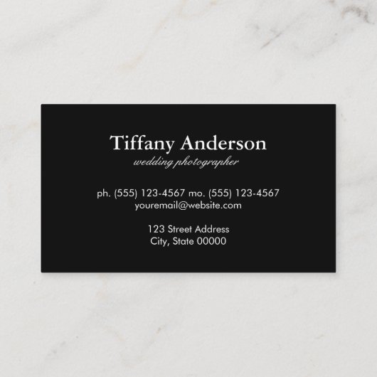 Fotograaf voor gevierde dieren visitekaartje (Achterkant)