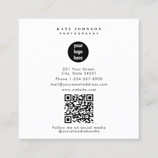 Fotograaf voor moderne zakelijke Logo Foto Vierkante Visitekaartje (Achterkant)