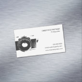 Fotograaf voor zwarte en witte klassieke camera magnetisch visitekaartje (Voorbeeld)