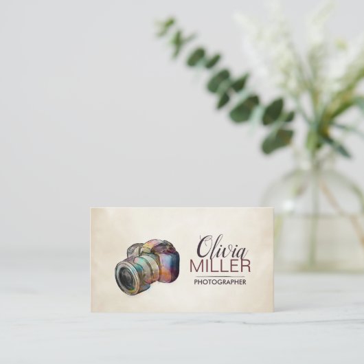 Fotograaf - Waterverf DSLR-camera-schets Visitekaartje (Staand voorkant)