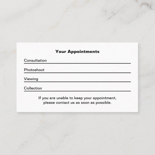 Fotograaf Zwart Wit Afspraakkaart Afsprakenkaartje (Achterkant)