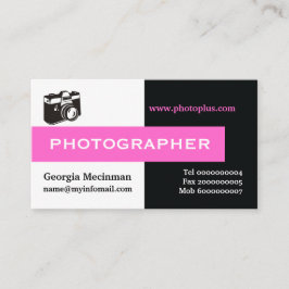 Fotograaf zwart, wit, hot pink in het oog springen visitekaartje