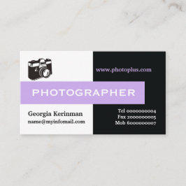 Fotograaf zwart, wit, lavender opvallend visitekaartje