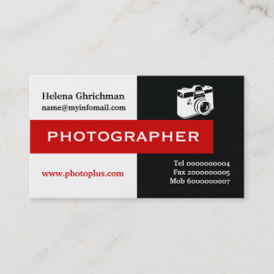 Fotograaf zwart, wit, rood in het oog vallend visitekaartje