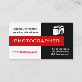 Fotograaf zwart, wit, rood in het oog vallend visitekaartje