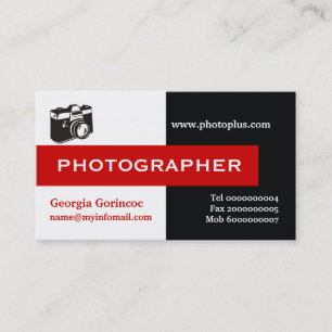 Fotograaf zwart, wit, rood in het oog vallend visitekaartje