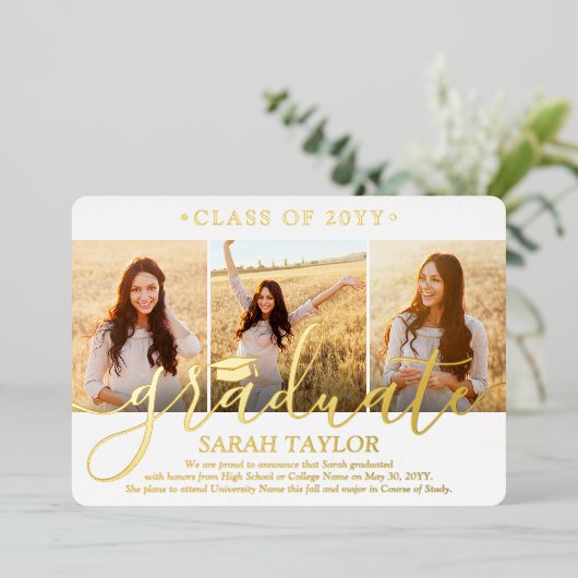 Fotogradatie Partij Elegant White en Gold Folie Uitnodiging (Staand Voorkant)