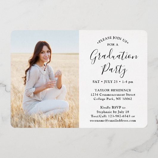 Fotogradatie Partij Elegant White en Gold Folie Uitnodiging (Achterkant)