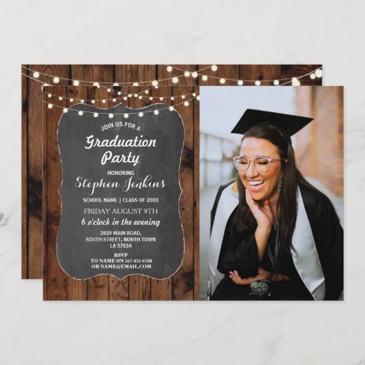 Fotogradatie Partij Rustic Lights Wood Chalk Kaart (Voorkant / Achterkant)