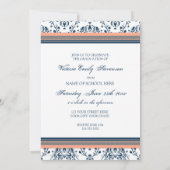 Fotogradatiepartij Uitnodigingskaart Blue Damask Kaart (Achterkant)