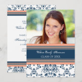 Fotogradatiepartij Uitnodigingskaart Blue Damask Kaart (Voorkant / Achterkant)