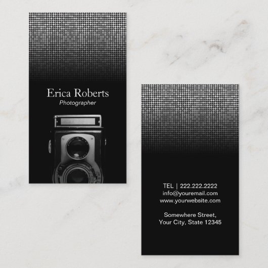 Fotografe  camera Modern Silver Sequins Visitekaartje (Voorkant / Achterkant)