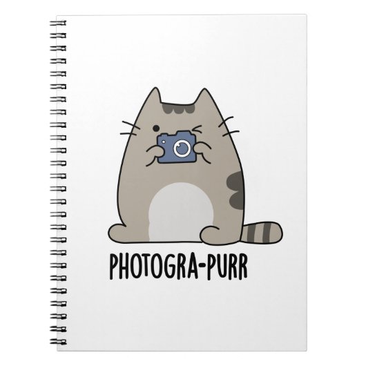 Fotografeer-purr Grappige kat Fotograaf woordspeli Notitieboek (Voorkant)