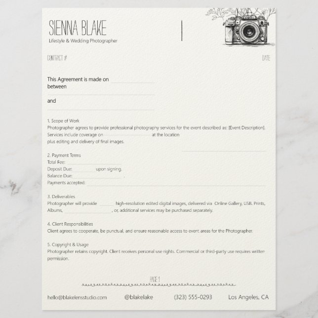 Fotografencontract botanische camera - Pagina 1  Briefhoofd (Voorkant)