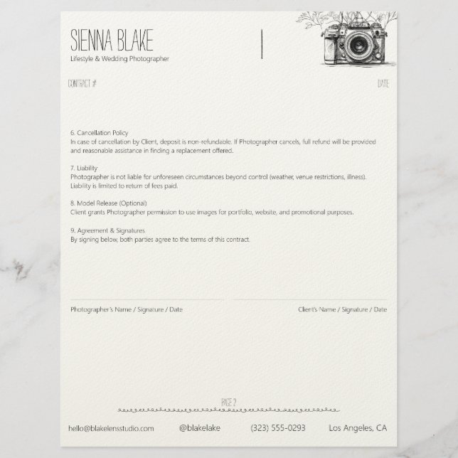 Fotografencontract voor botanische camera - Pagina Briefhoofd (Voorkant)