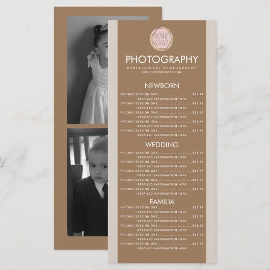 Fotografie Bedrijf Jouw Logo Aardetoon Menu (Voorkant / Achterkant)
