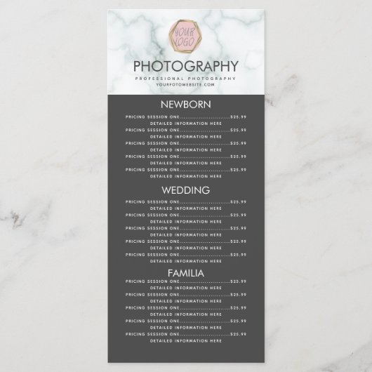 Fotografie Bedrijf Jouw Logo Grijs Marmer Menu (Voorkant)