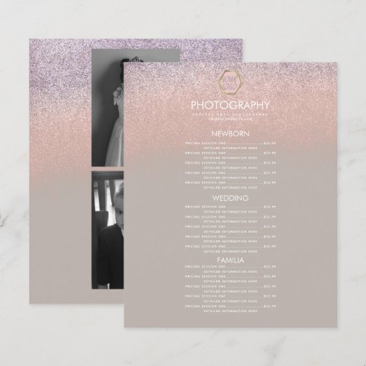 Fotografie Business Ombre Glitter Uw menu Logo (Voorkant / Achterkant)
