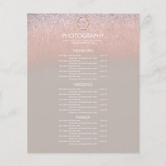 Fotografie Business Ombre Glitter Uw menu Logo (Voorkant)