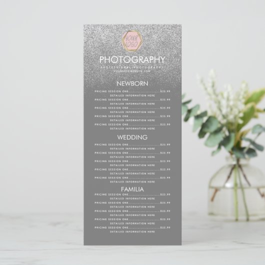 Fotografie Business Silver Glitter Grey Logo  Menu (Staand voorkant)