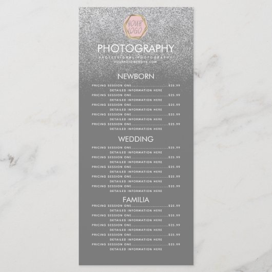 Fotografie Business Silver Glitter Grey Logo  Menu (Voorkant)