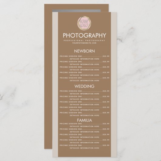 Fotografie Business Uw Logo Earth Tone Menu (Voorkant / Achterkant)