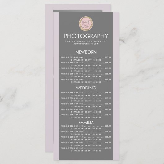 Fotografie Business Uw Logo Earth Tone Menu (Voorkant / Achterkant)