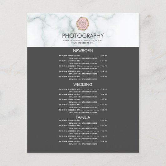 Fotografie Business Uw Logo grijs marmer-menu (Voorkant)