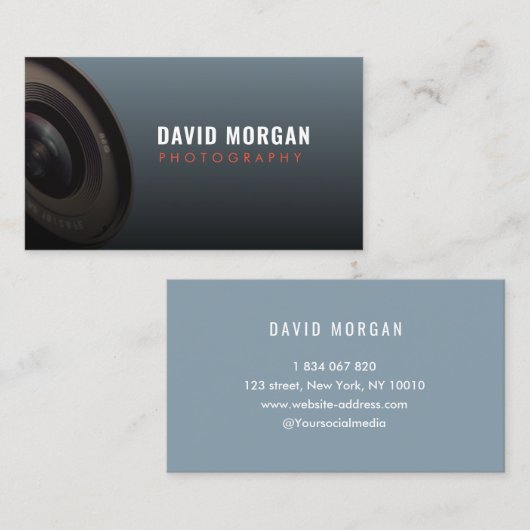 Fotografie Camera Lens Dusty Blue Visitekaartje (Voorkant / Achterkant)