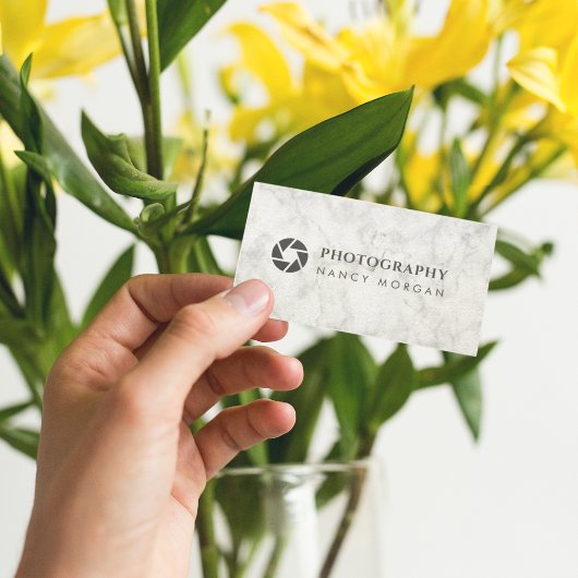 Fotografie Camera Lens Wit Marmer Visitekaartje