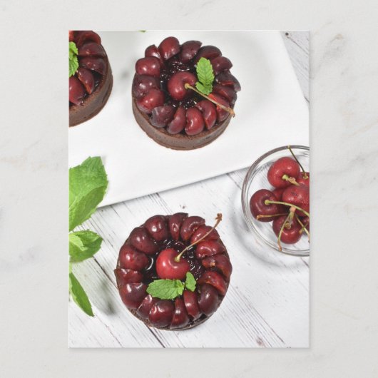 Fotografie Chocolade Cherry Tartlets Briefkaart (Voorkant)