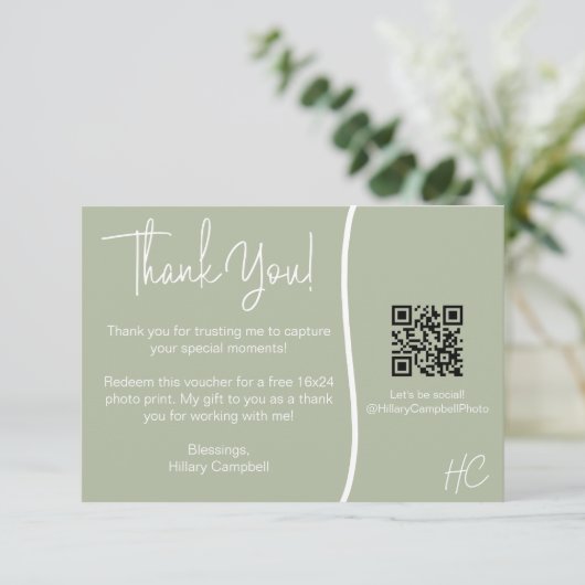 Fotografie Client Dank u Fotovoucher QR-code Bedankkaart (Staand voorkant)