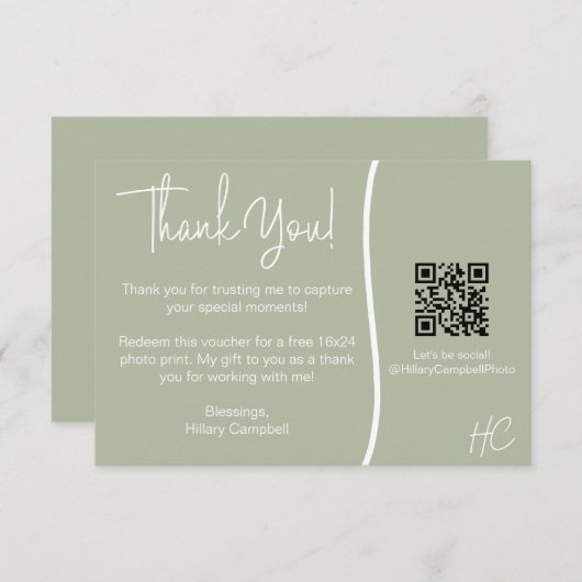 Fotografie Client Dank u Fotovoucher QR-code Bedankkaart (Voorkant / Achterkant)