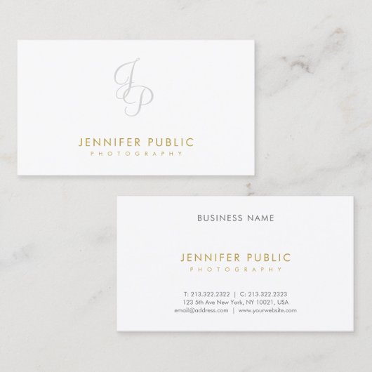 Fotografie Elegant Monogram Plain Gold Text Cool Visitekaartje (Voorkant / Achterkant)