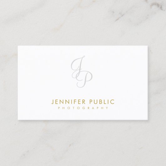 Fotografie Elegant Monogram Plain Gold Text Cool Visitekaartje (Voorkant)