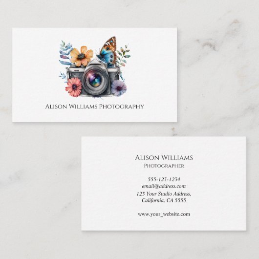 Fotografie Fotograaf Floral Camera Waterverf Visitekaartje (Voorkant / Achterkant)