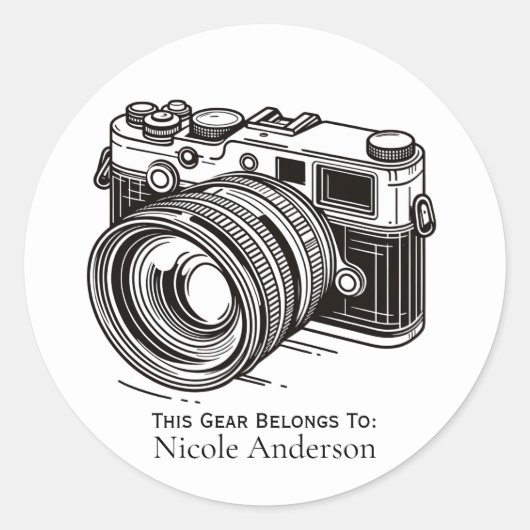 Fotografie Fotograaf Zwart DSLR Camera Ronde Sticker (Voorkant)