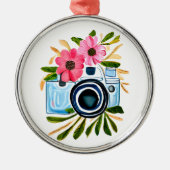 Fotografie Liefhebbers  Camera en Bloemen Metalen Ornament (Voorkant)