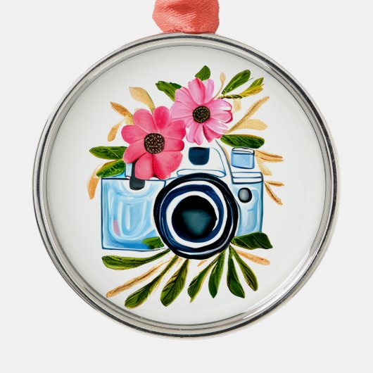 Fotografie Liefhebbers  Camera en Bloemen Metalen Ornament (Voorkant)