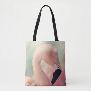 Fotografie met geringe focus van roze flamingo tote bag
